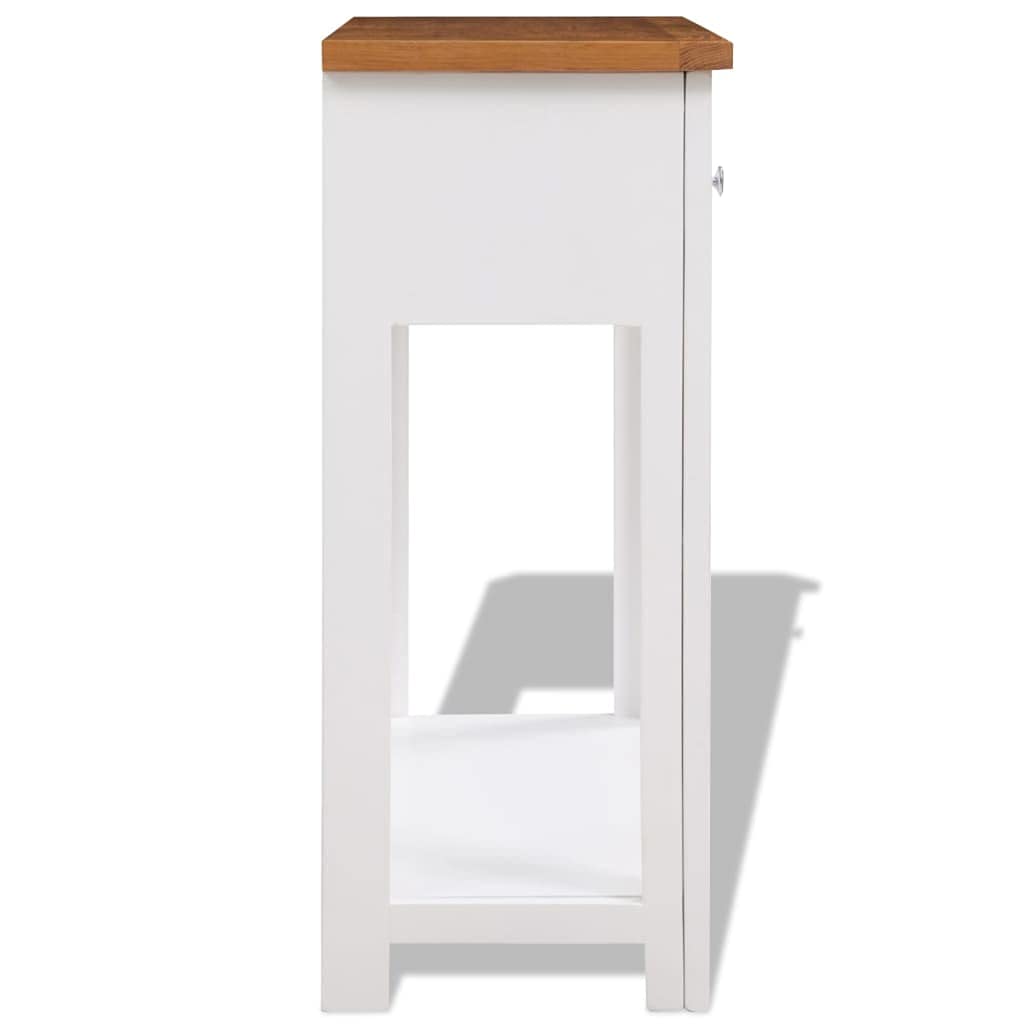 Solid Oak Wood Console Table with Two Drawers and Shelf M5758