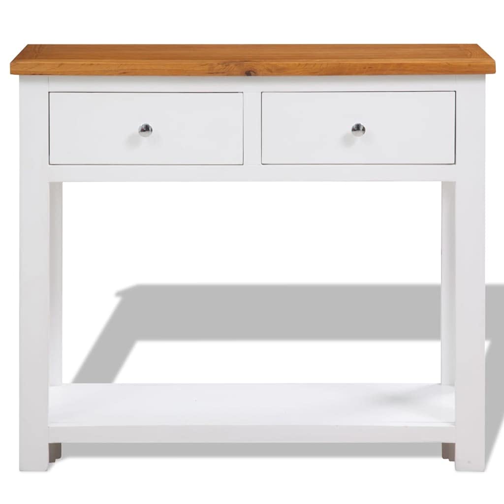 Solid Oak Wood Console Table with Two Drawers and Shelf M5758
