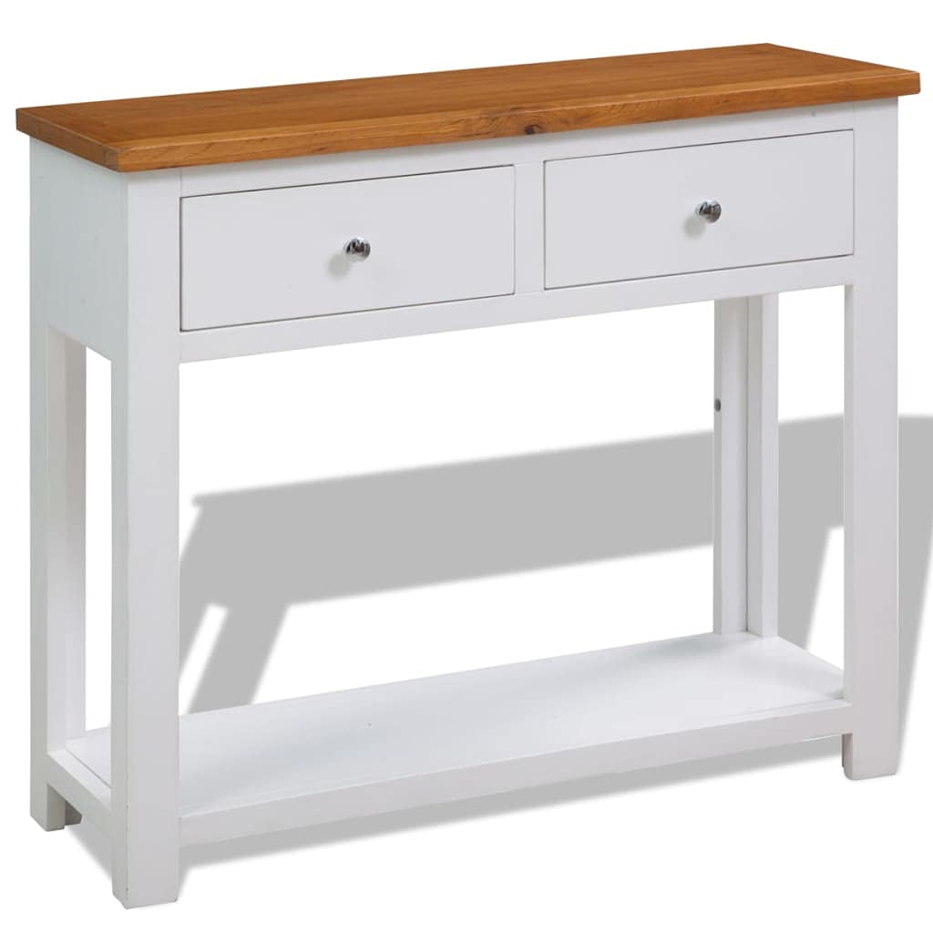 Solid Oak Wood Console Table with Two Drawers and Shelf M5758