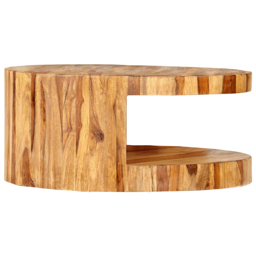 Solid Sheesham Wood Round Coffee Table 25.6 in Diameter Polished Finish V490