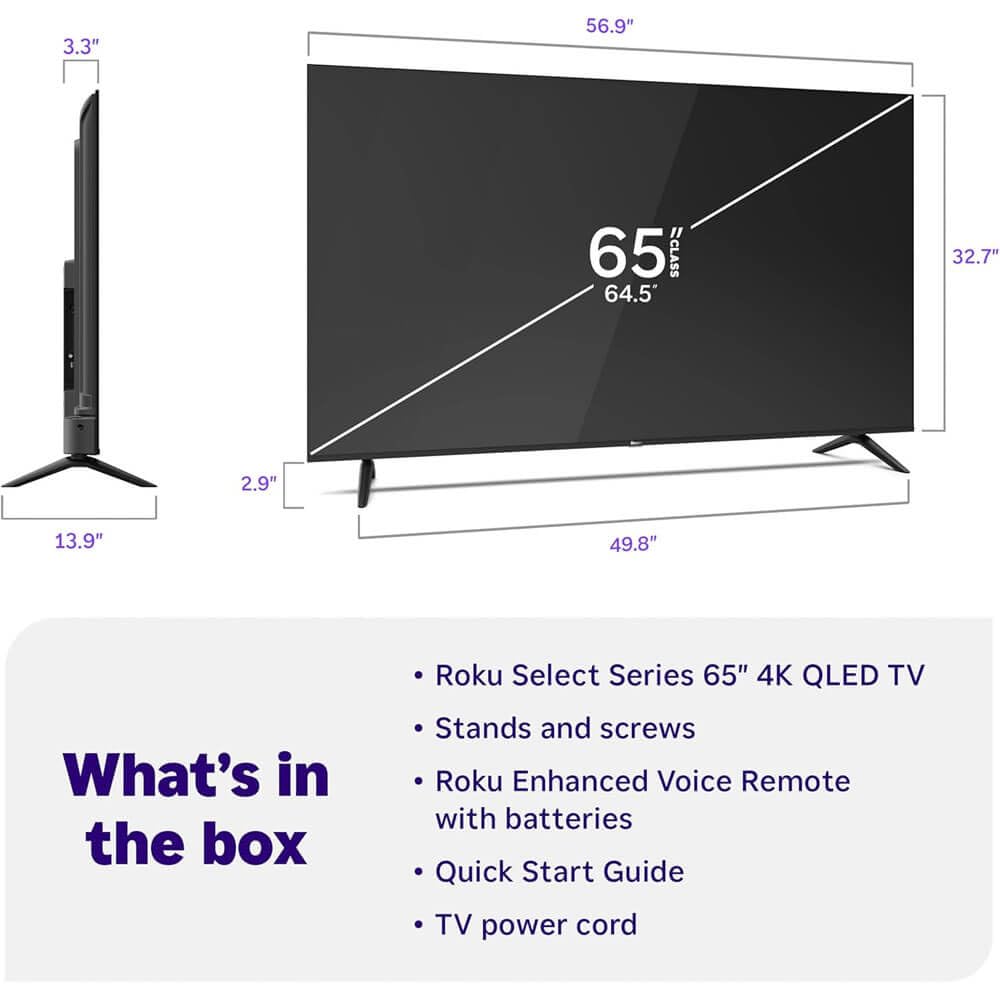 65" 4K QLED Smart TV with HDMI Cable D22939