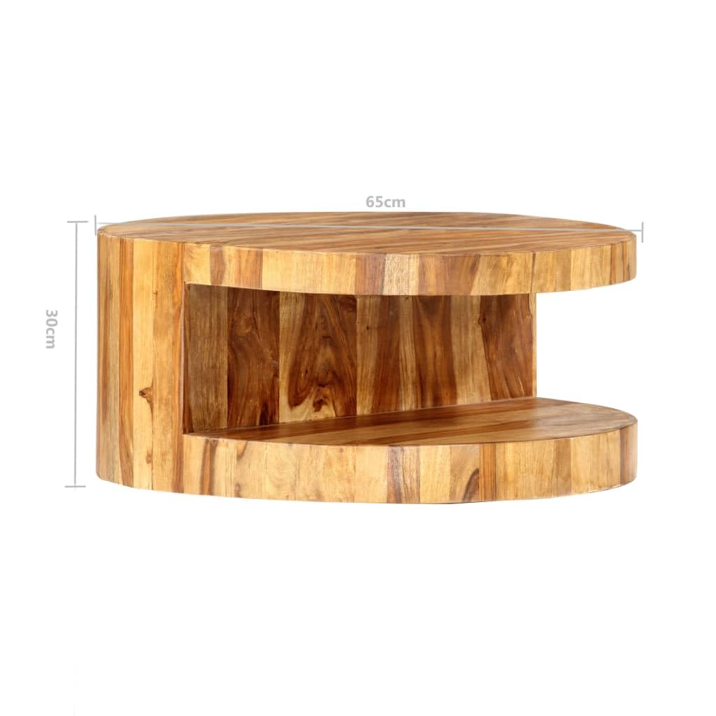 Solid Sheesham Wood Round Coffee Table 25.6 in Diameter Polished Finish V490