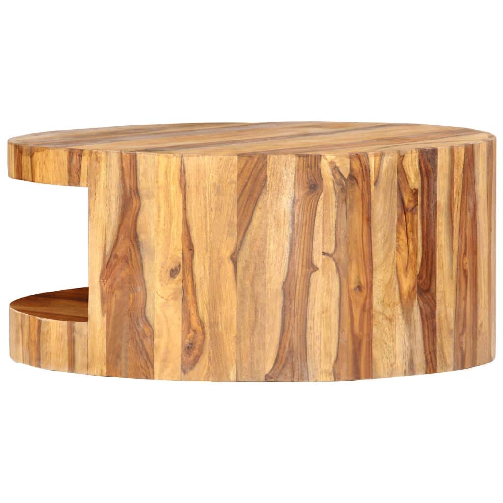 Solid Sheesham Wood Round Coffee Table 25.6 in Diameter Polished Finish V490