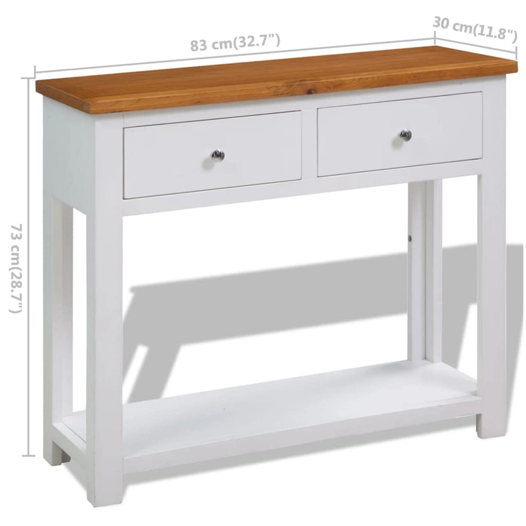 Solid Oak Wood Console Table with Two Drawers and Shelf M5758