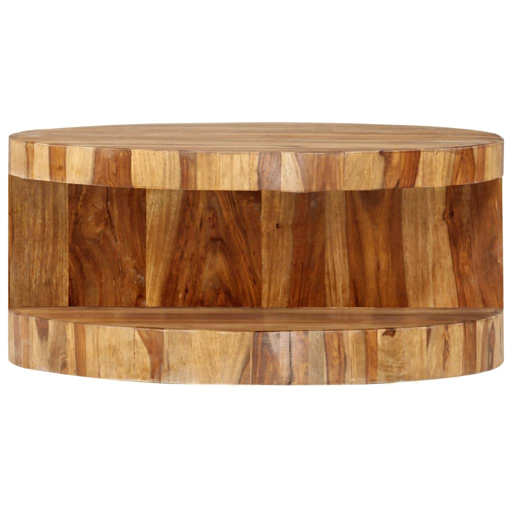 Solid Sheesham Wood Round Coffee Table 25.6 in Diameter Polished Finish V490