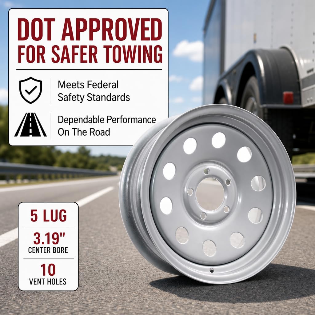 15 Inch 5 Lug Silver Trailer Wheel Q86295