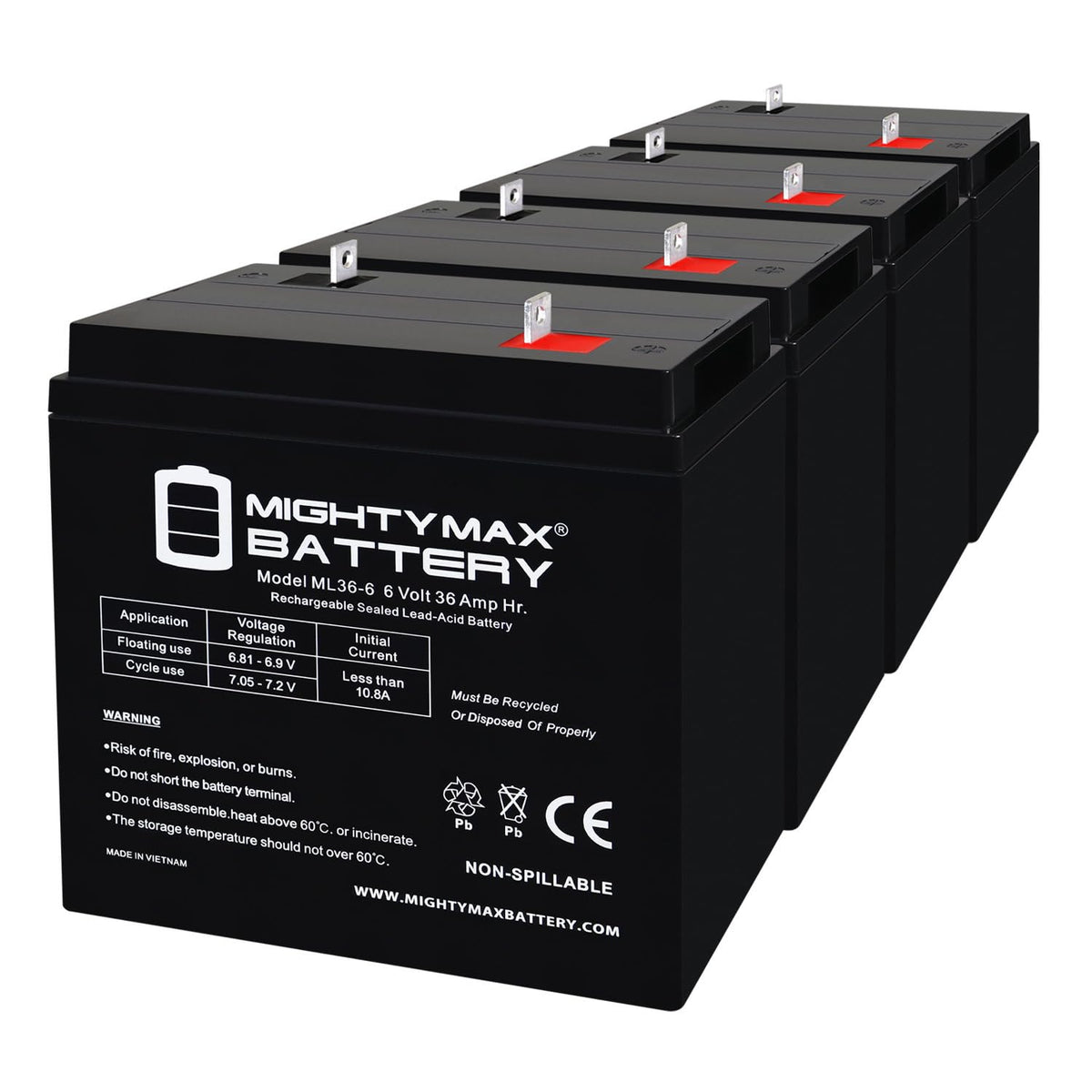 6 Volt 36 AH Rechargeable SLA AGM Battery 4 Pack F809257