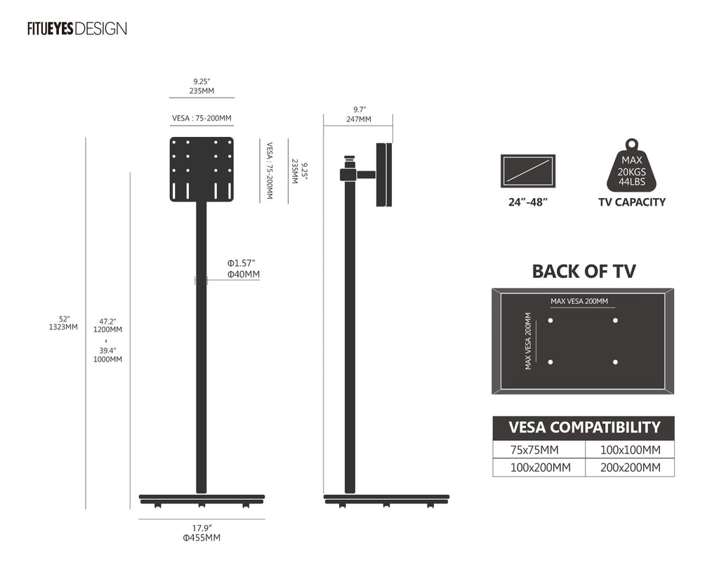 Rolling TV Stand for 24-48 Inch B206295