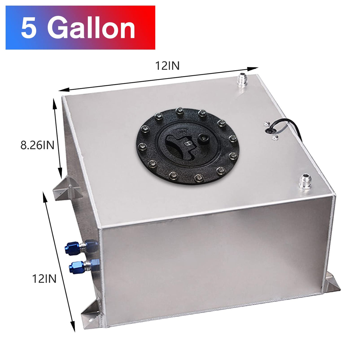 5 Gallon 20L Polished Aluminum Fuel Cell Tank with Cap Level Sender Oil Feed Line E101788