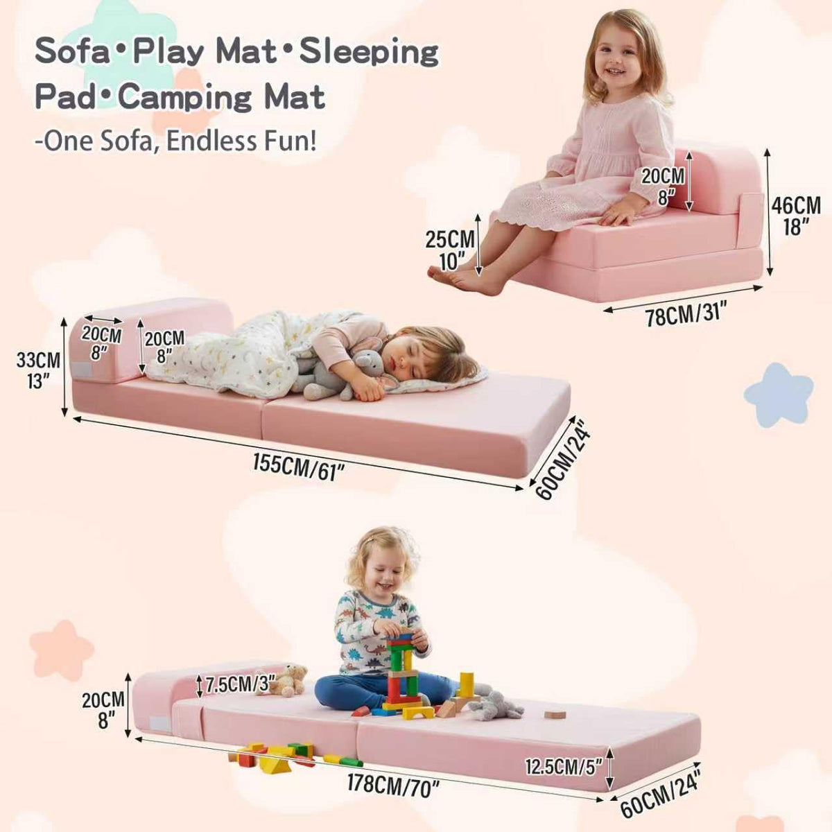 Pink Folding Sofa Bed with Removable Cover H12336