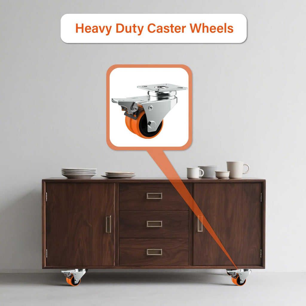 2" Double Wheel Casters with Brake 4 Pack K35354