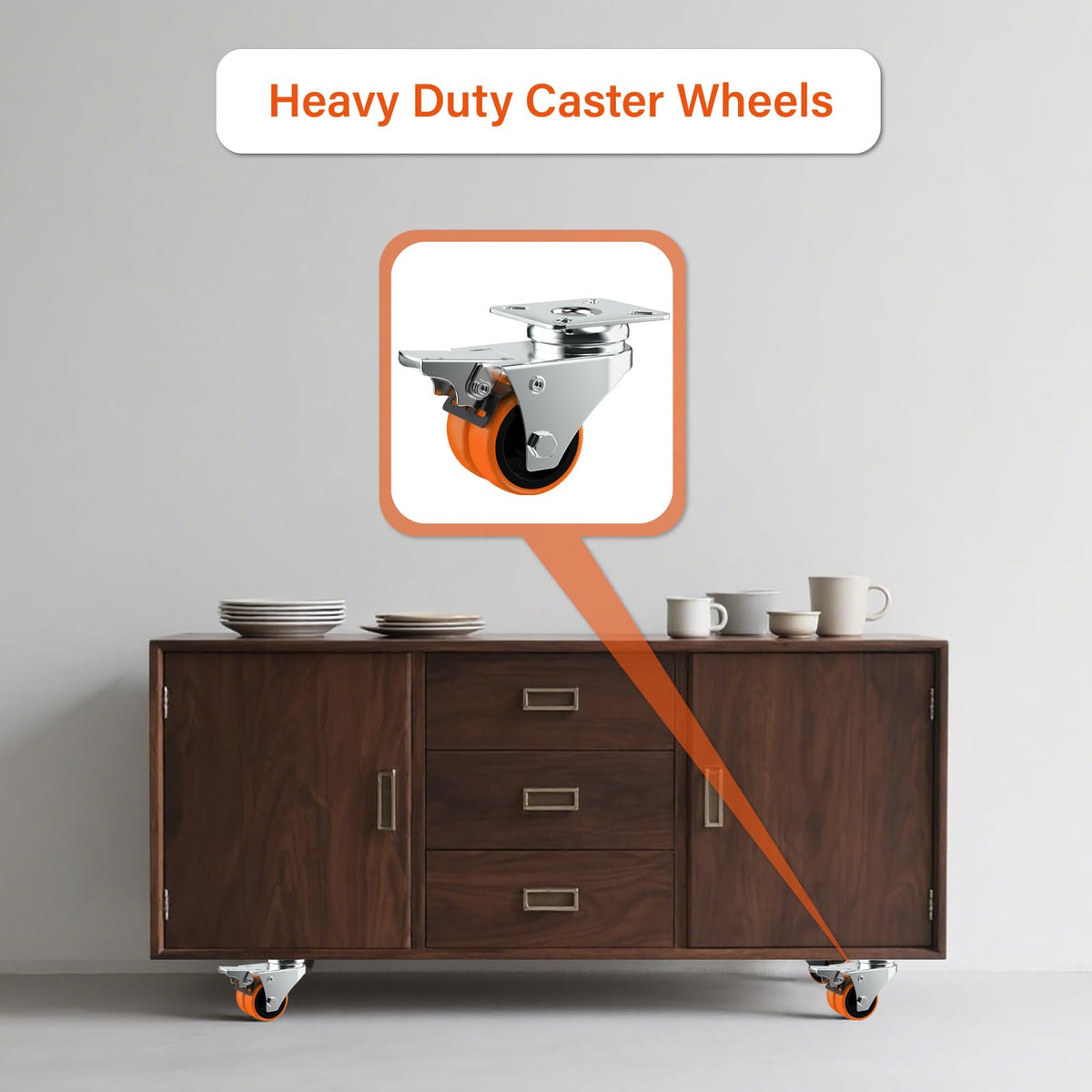 2" Double Wheel Casters with Brake 4 Pack K35354