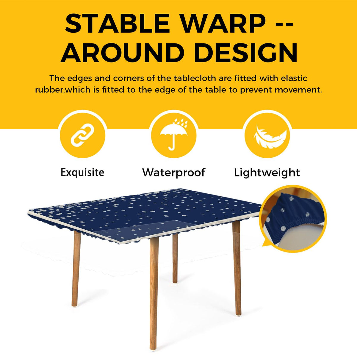 Silver Speckle Fitted Rectangle Tablecloth 32" x 72" Navy Blue Elastic Waterproof Table Cover W68091