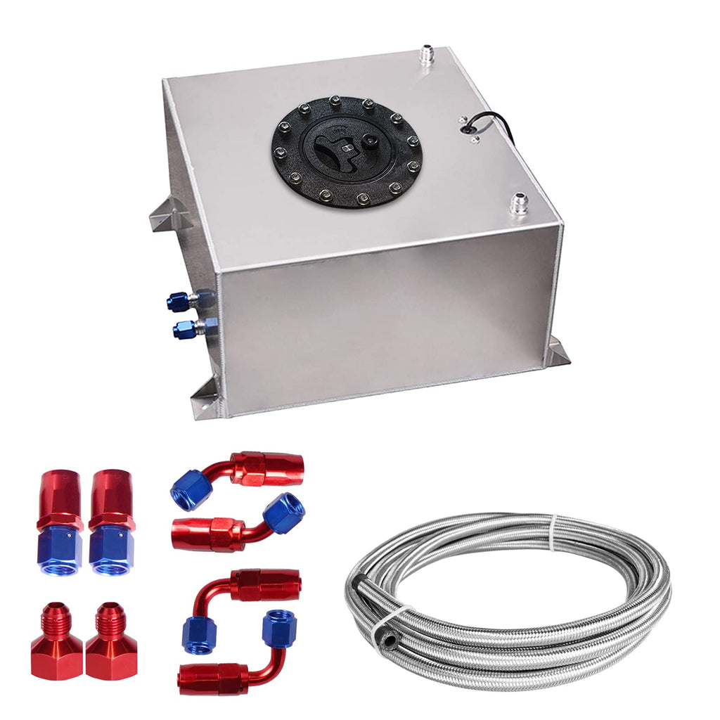 5 Gallon 20L Polished Aluminum Fuel Cell Tank with Cap Level Sender Oil Feed Line E101788