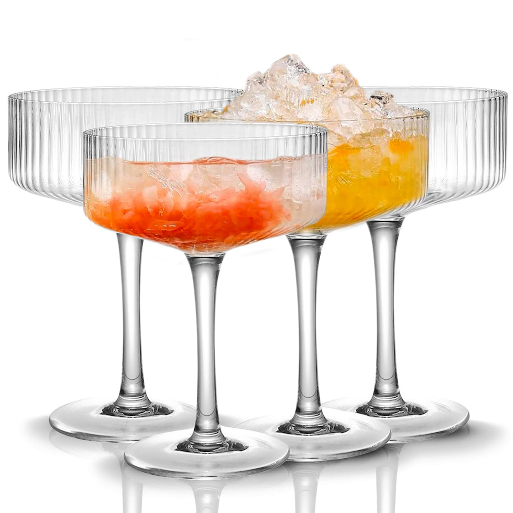 4 Pcs 10 oz Ribbed Coupe Glasses Set X243