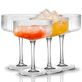 4 Pcs 10 oz Ribbed Coupe Glasses Set X243