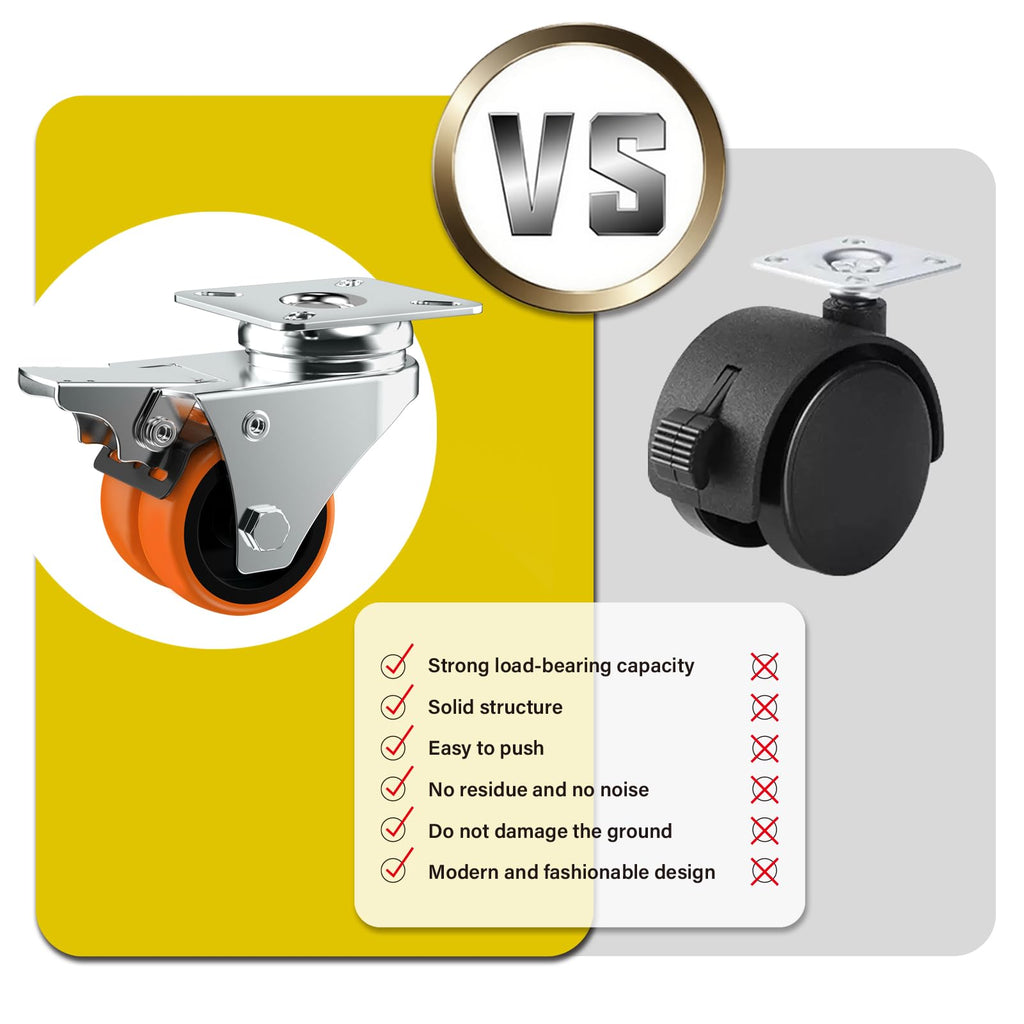 2" Double Wheel Casters with Brake 4 Pack K35354