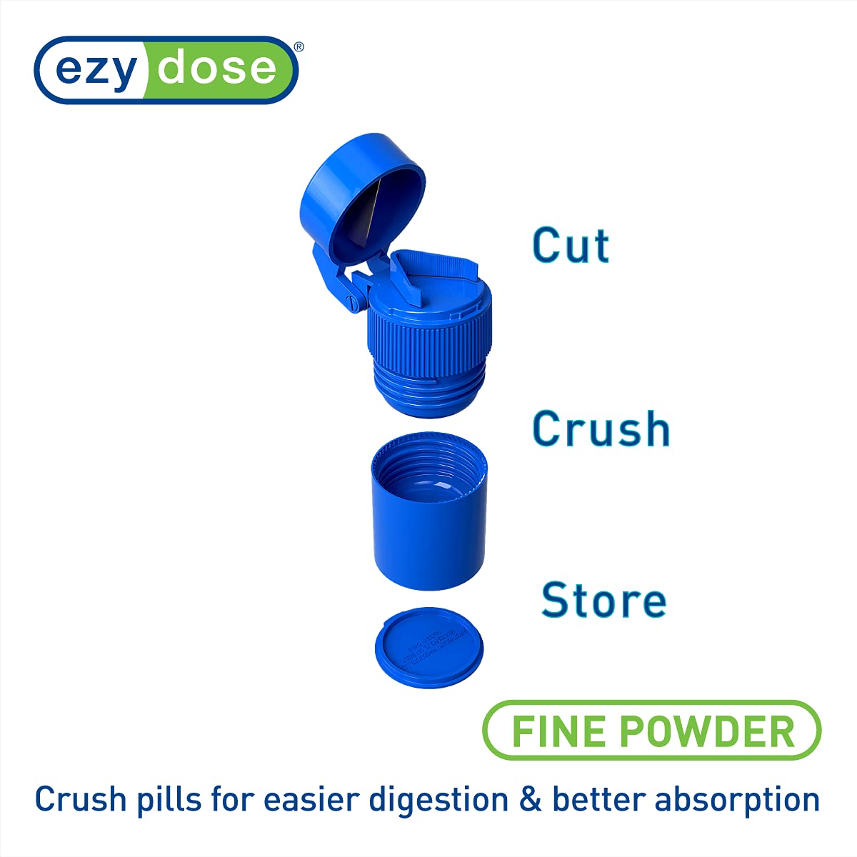3 Compartment Pill Crusher, Cutter & Grinder with Drinking Cup, Blue W538
