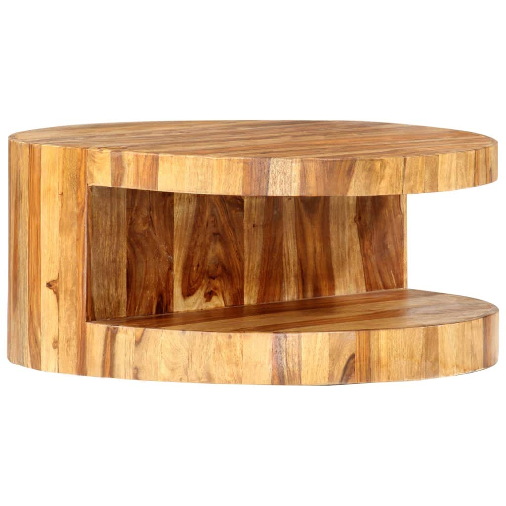 Solid Sheesham Wood Round Coffee Table 25.6 in Diameter Polished Finish V490
