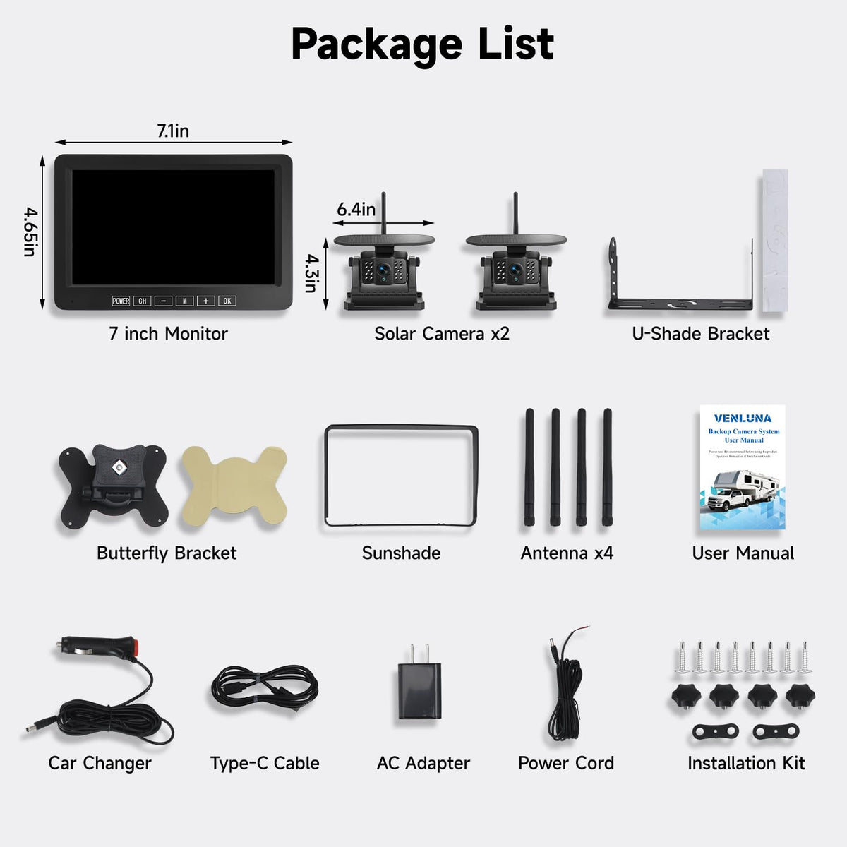 Dual Magnetic Wireless Backup Camera, 7” 1080P HD 4CH DVR Monitor O39738