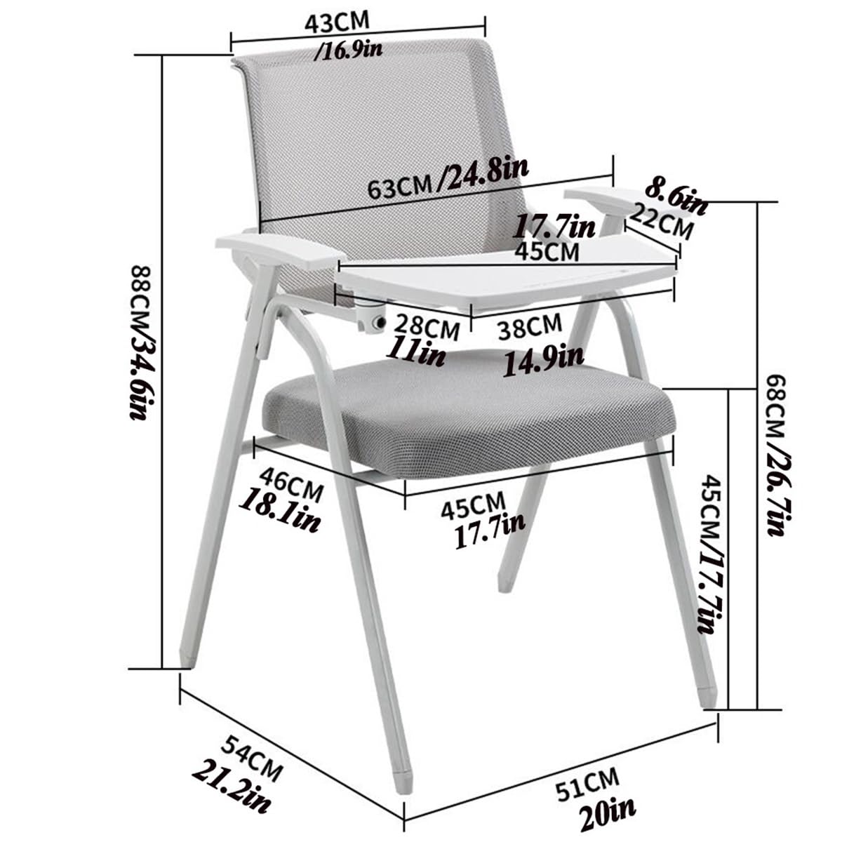 Orange Mesh Folding Office Chair with Writing Board P81162