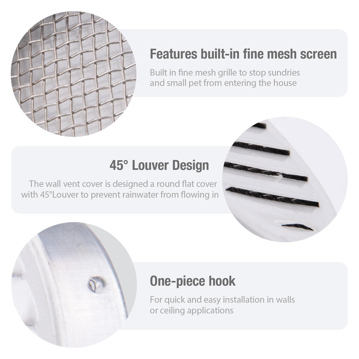 Round Aluminum Louver with Debris Screen, 2 Inches, White, 6-Pack A306