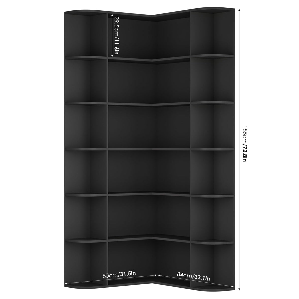 72" Tall 6-Tier Black Corner Bookshelf Z42532