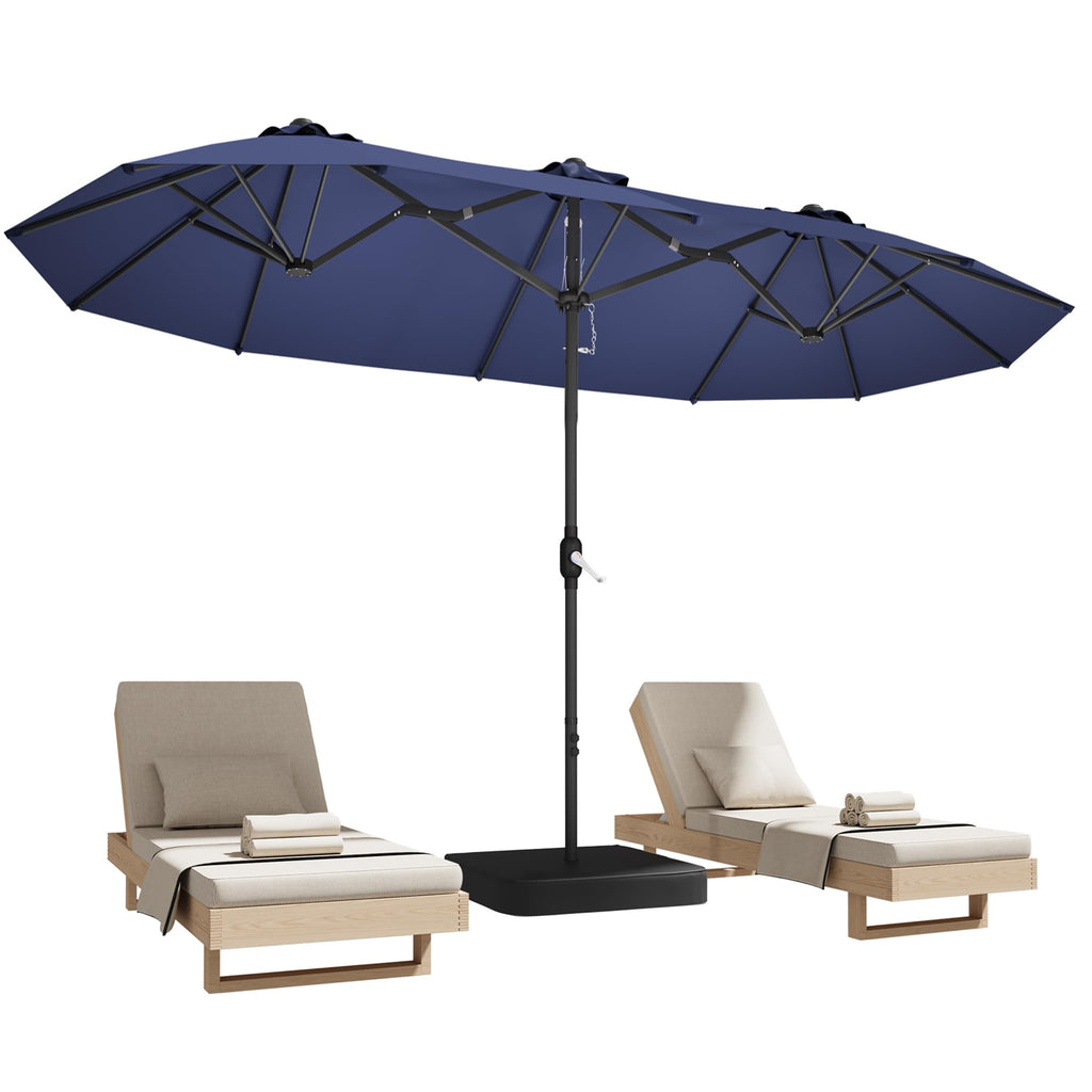 15ft Navy Blue Double-Sided Patio Umbrella with Base G853