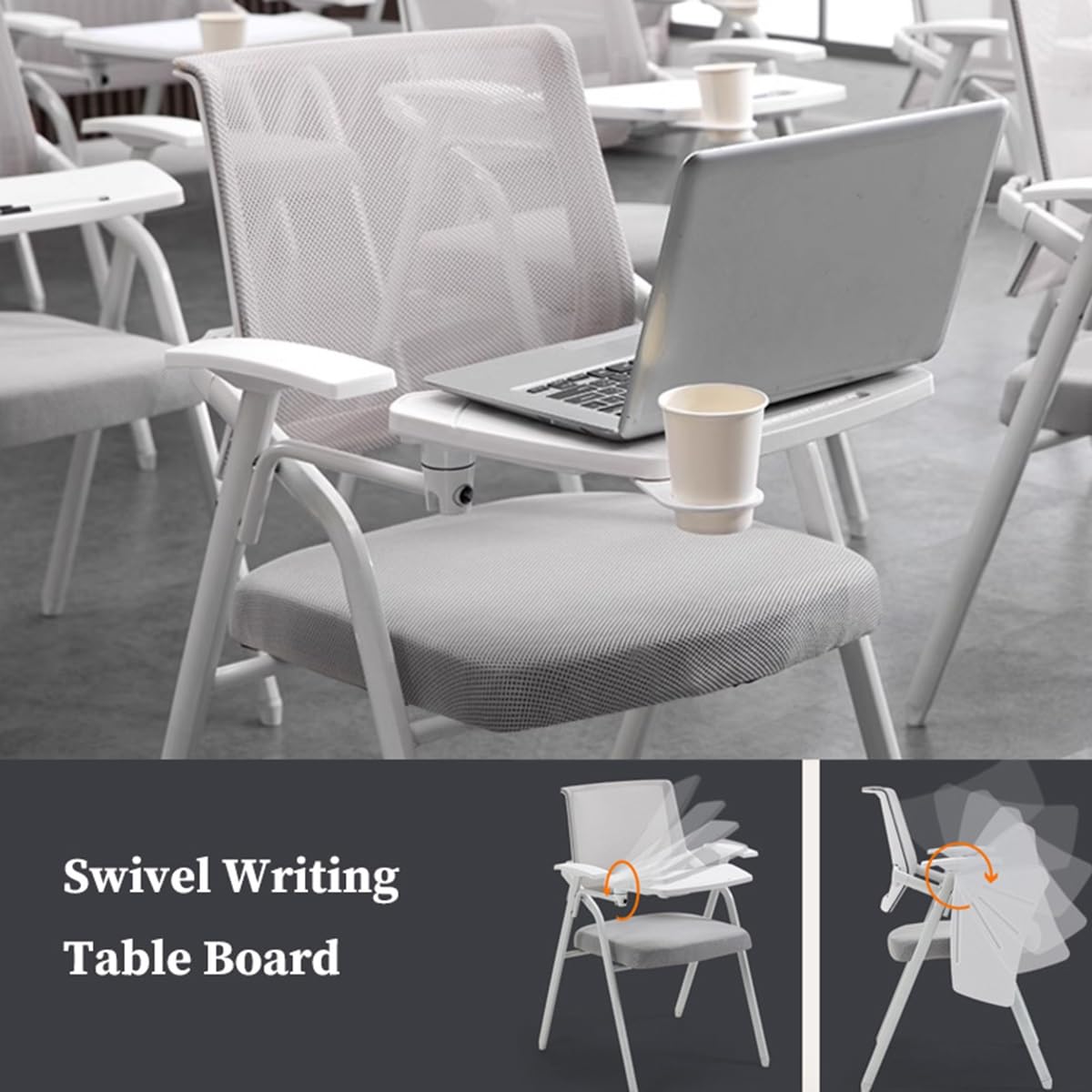 Orange Mesh Folding Office Chair with Writing Board P81162
