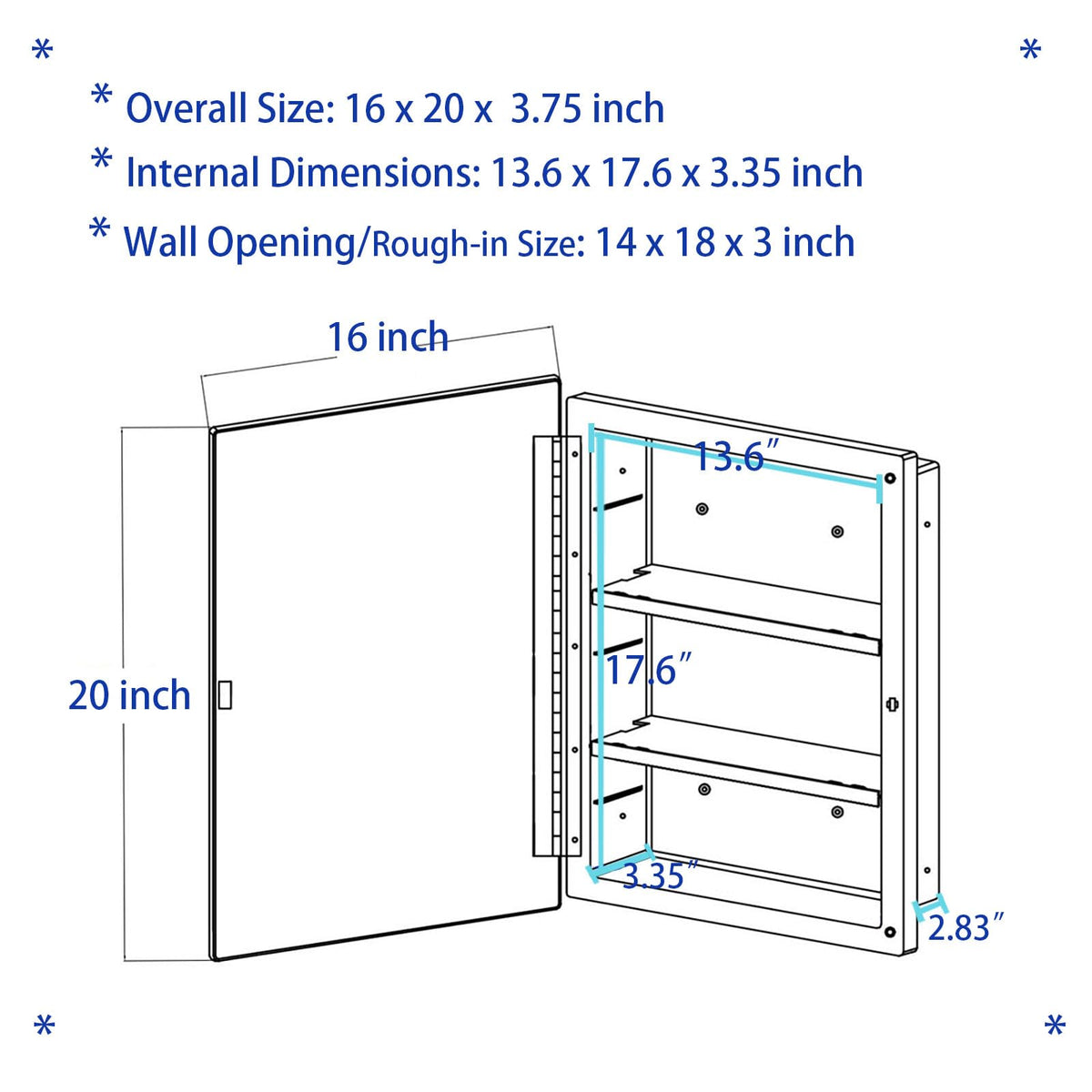 Plastic Medicine Mirror Cabinet 16 x 20 inch U1627