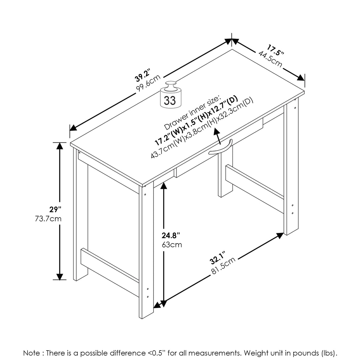 Black Writing Desk with Drawer I14905