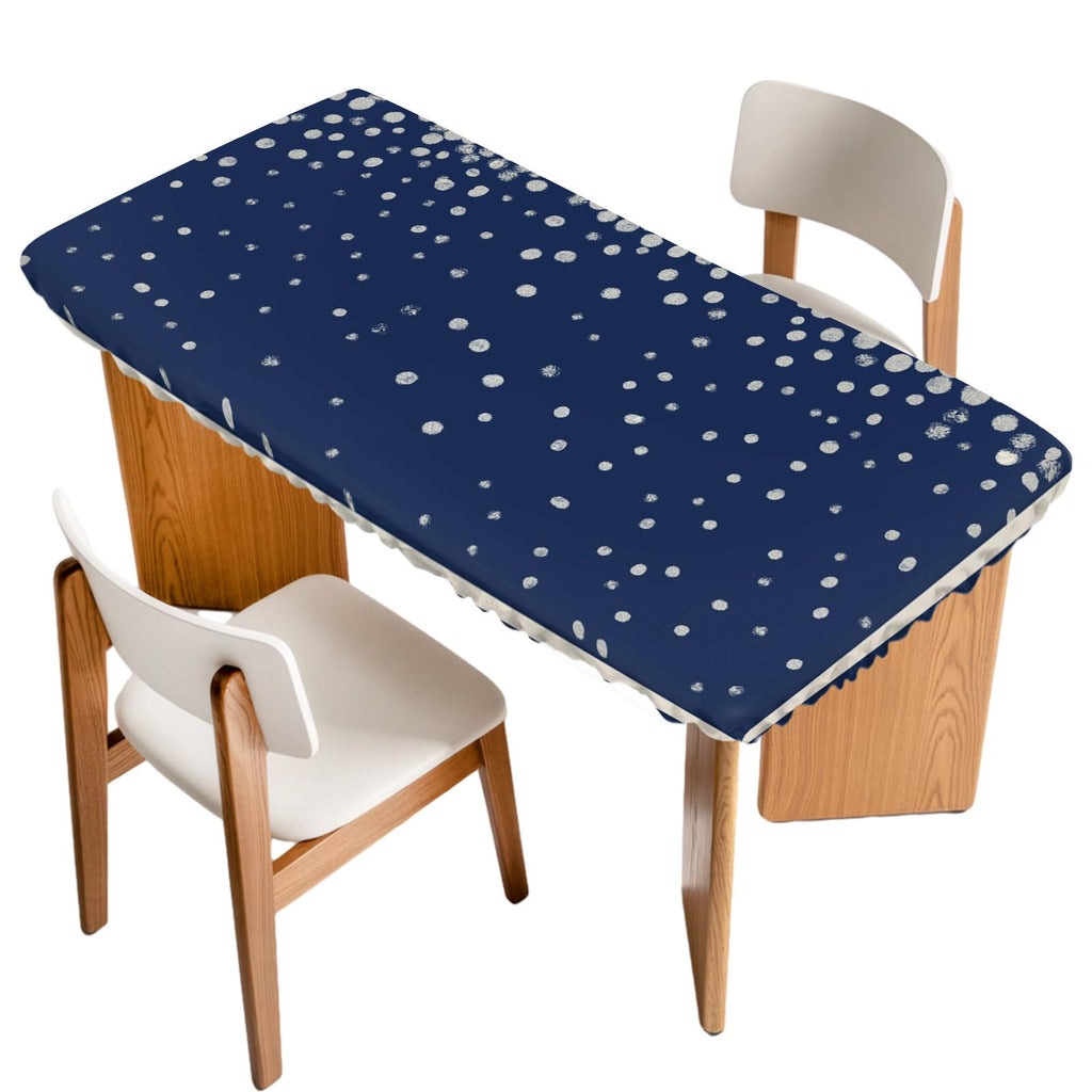 Silver Speckle Fitted Rectangle Tablecloth 32" x 72" Navy Blue Elastic Waterproof Table Cover W68091
