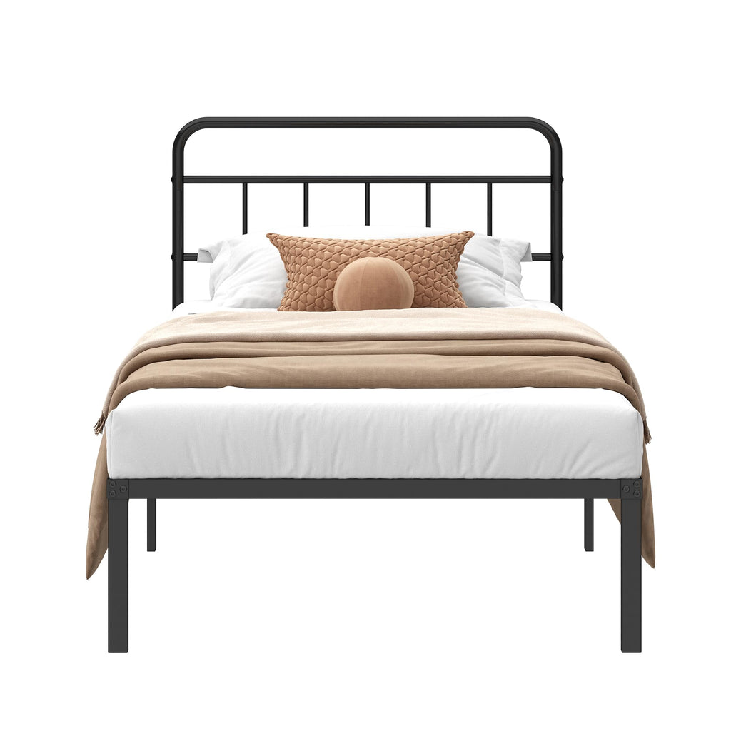 12 inches Twin Bed Frame with Minimalist Headboard, Black U26685