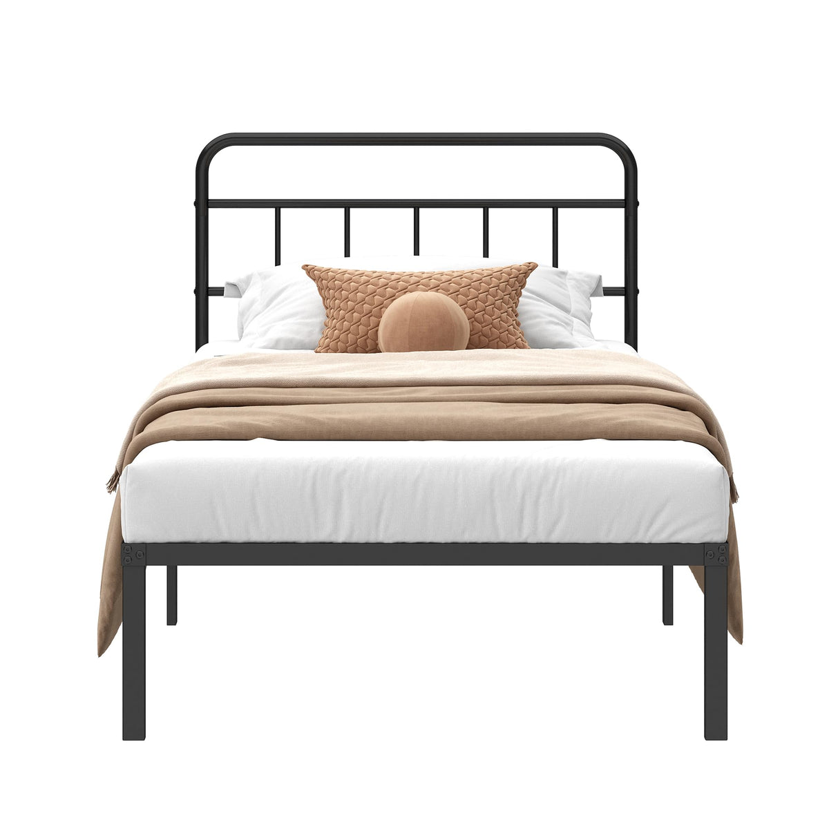 12 inches Twin Bed Frame with Minimalist Headboard, Black U26685