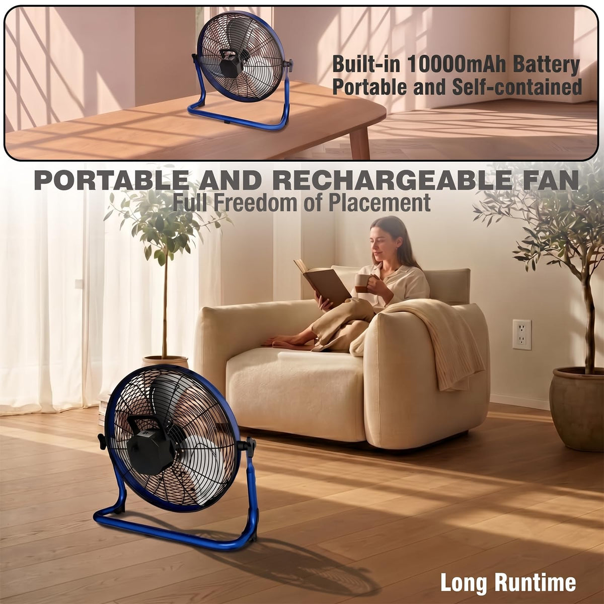 20" Portable Rechargeable Battery Operated Floor Fan N156