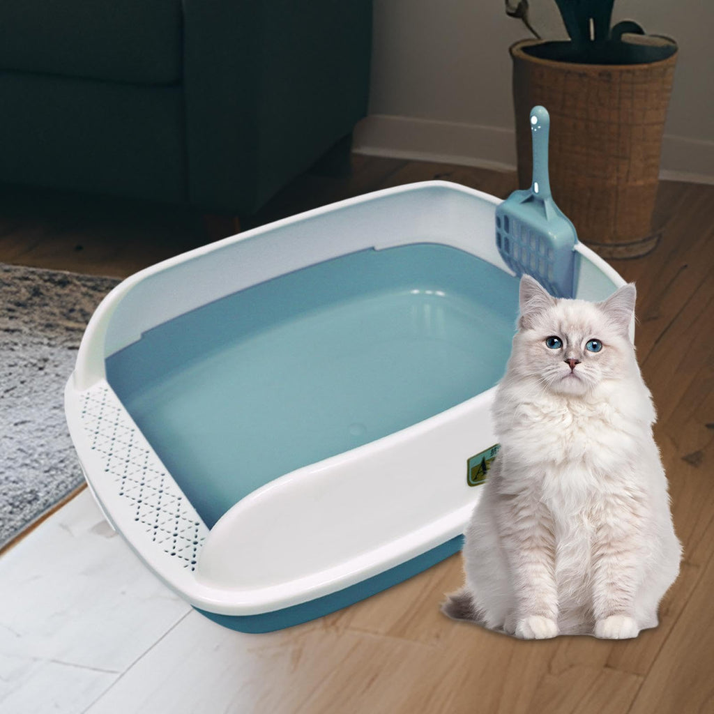 Blue High Sided Cat Litter Box with Scoop E401