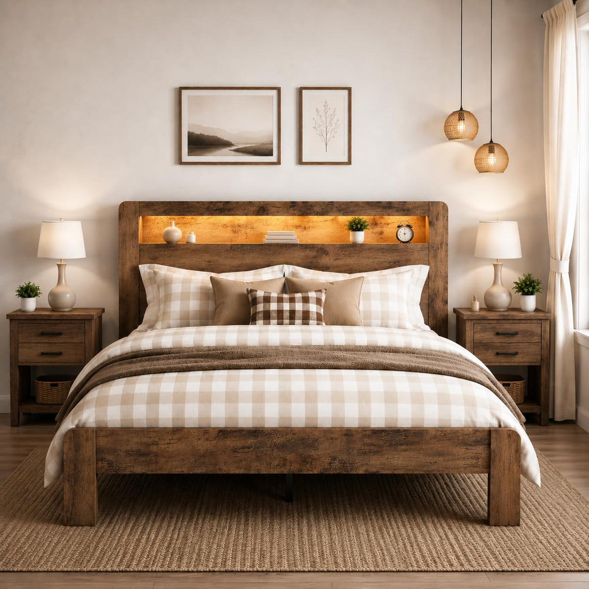 Queen Bed Frame with Wooden Headboard Q65720