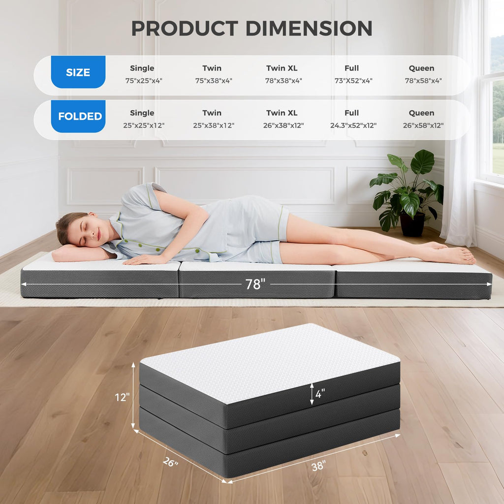 4 Inch Memory Foam Trifold Mattress with Washable Cover A744