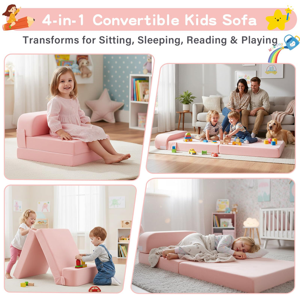 Pink Folding Sofa Bed with Removable Cover H12336