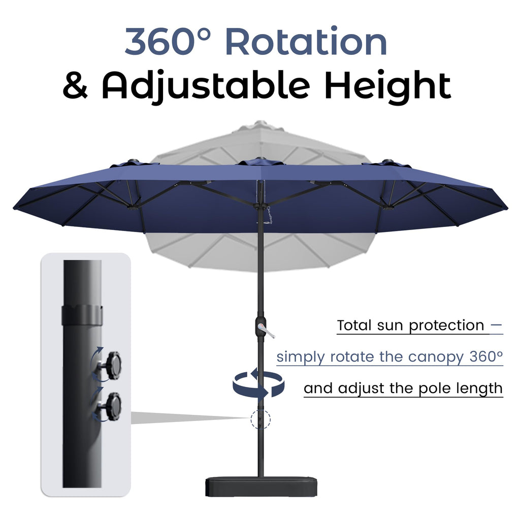 15ft Navy Blue Double-Sided Patio Umbrella with Base G853