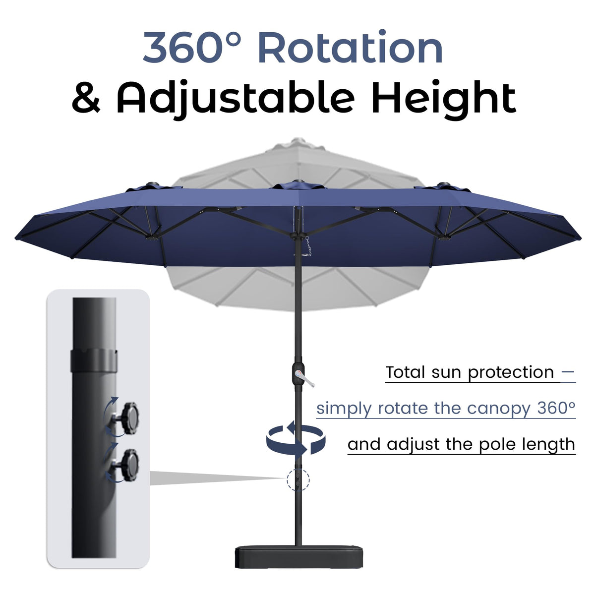 15ft Navy Blue Double-Sided Patio Umbrella with Base G853