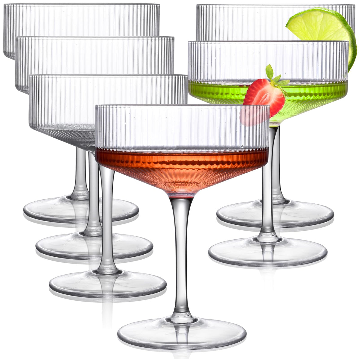 Ribbed Coupe Glasses Set of 6 Crystal Handmade 10Oz J206