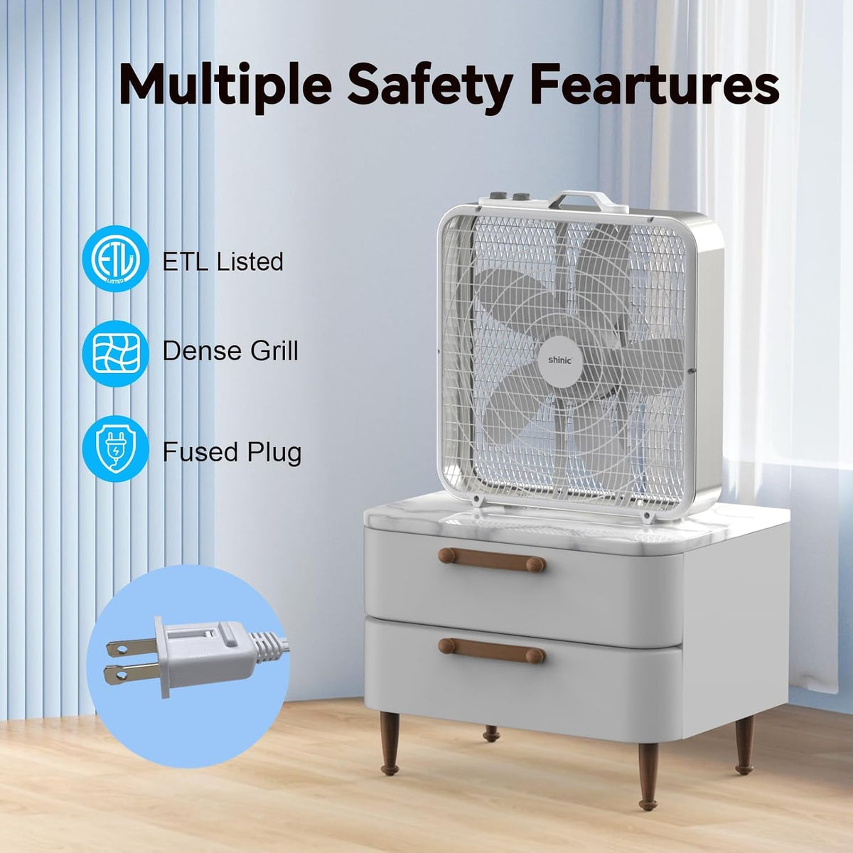 20” Box Fan with Thermostat, 3-Speed Portable Floor Fan, White T669556