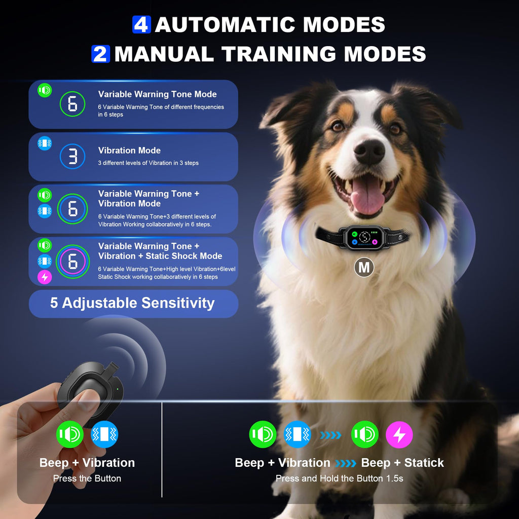 Dog Bark Collar with Remote Control, 2-in-1 Automatic & Manual Training Collar F652