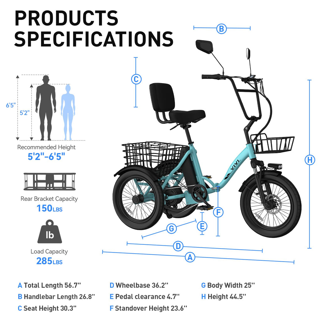 Folding Electric Tricycle 1000W 48V 18" Tire F390