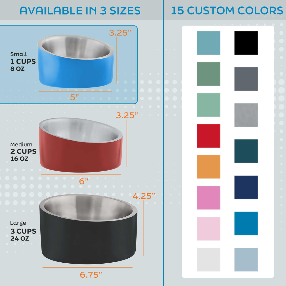 Stainless Steel Slanted Dog Cat Food Bowl 8 oz W596