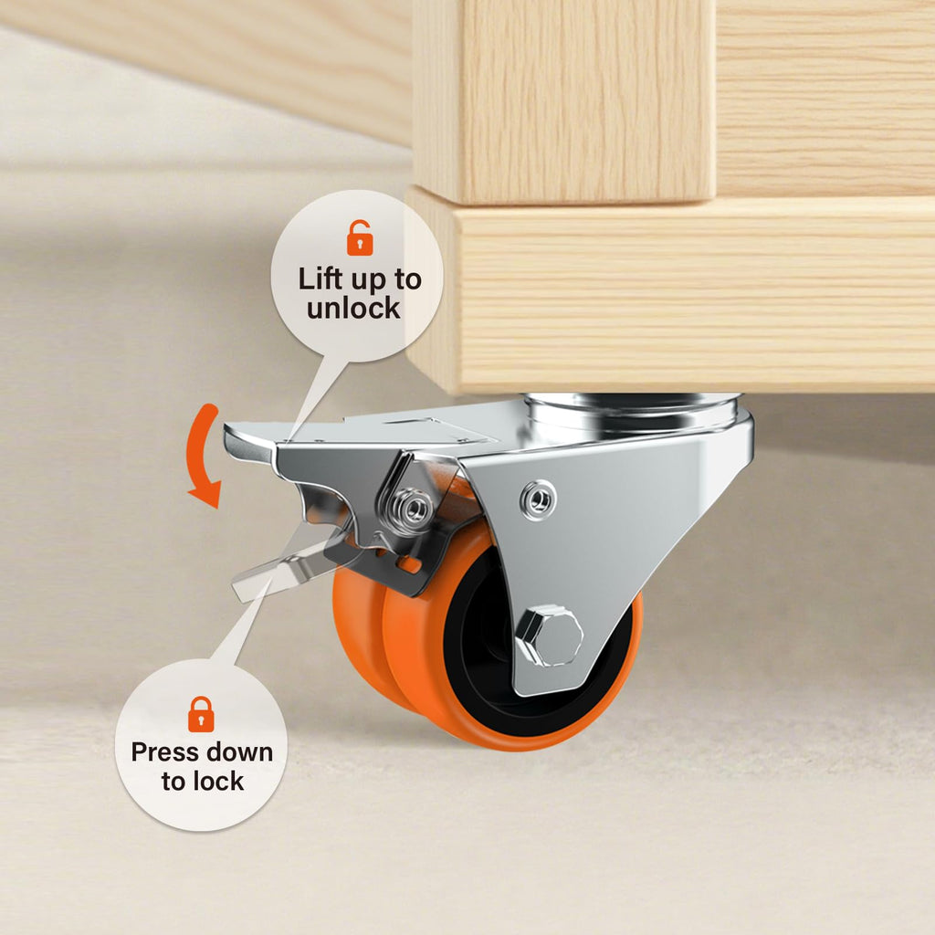 2" Double Wheel Casters with Brake 4 Pack K35354
