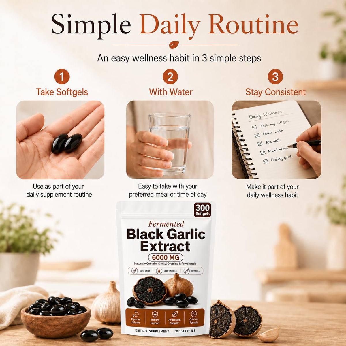 Black Garlic Extract Capsules 300 Softgels A34831