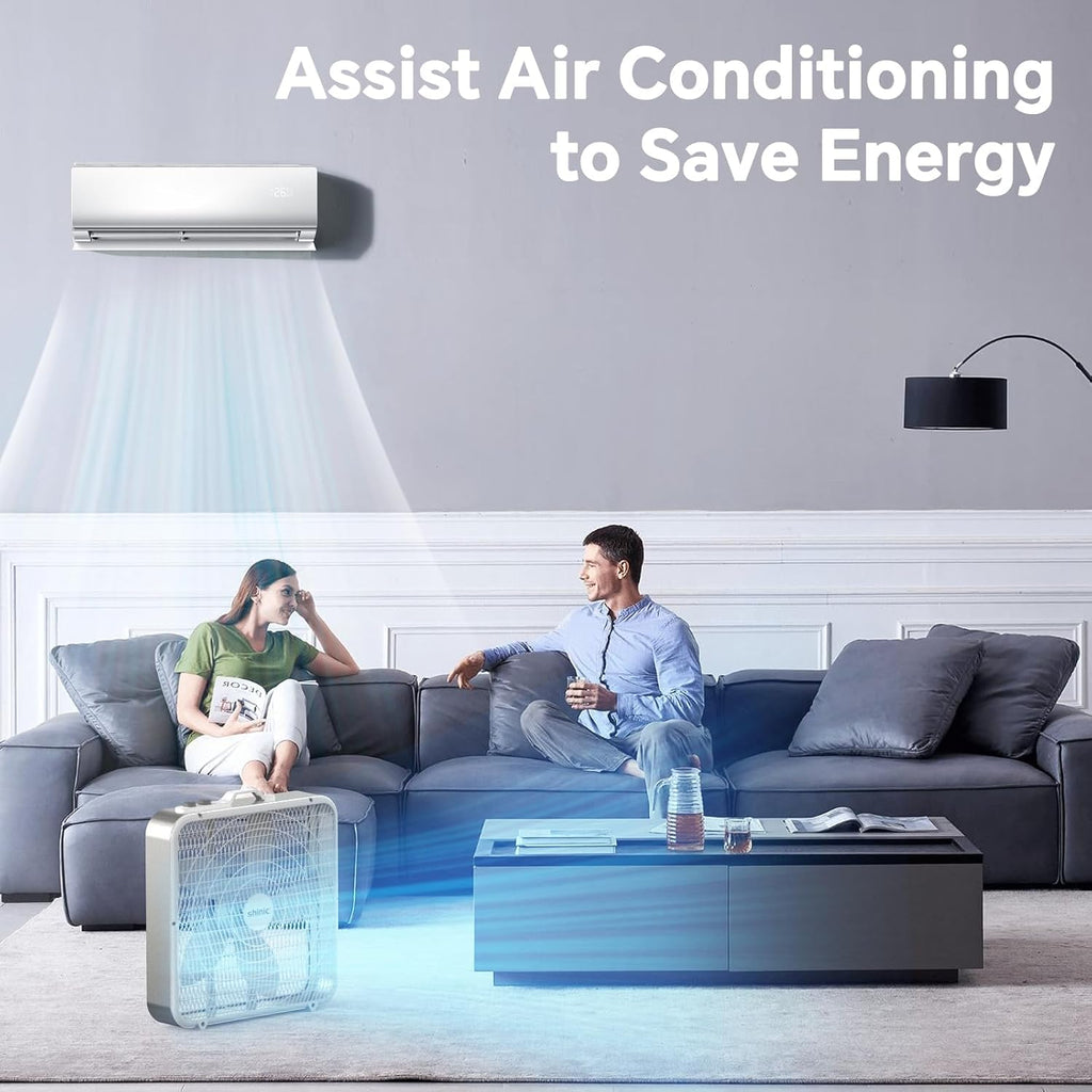 20” Box Fan with Thermostat, 3-Speed Portable Floor Fan, White T669556