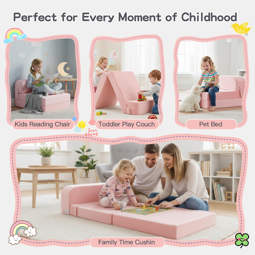 Pink Folding Sofa Bed with Removable Cover H12336